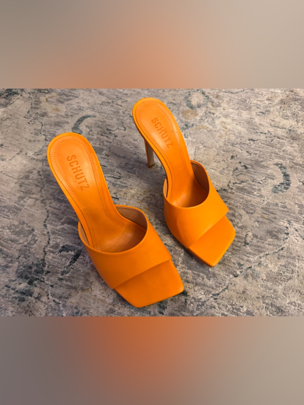 SCHUTZ KATE Bright Orange Square-Toe Slide Heels 8.5 NEW